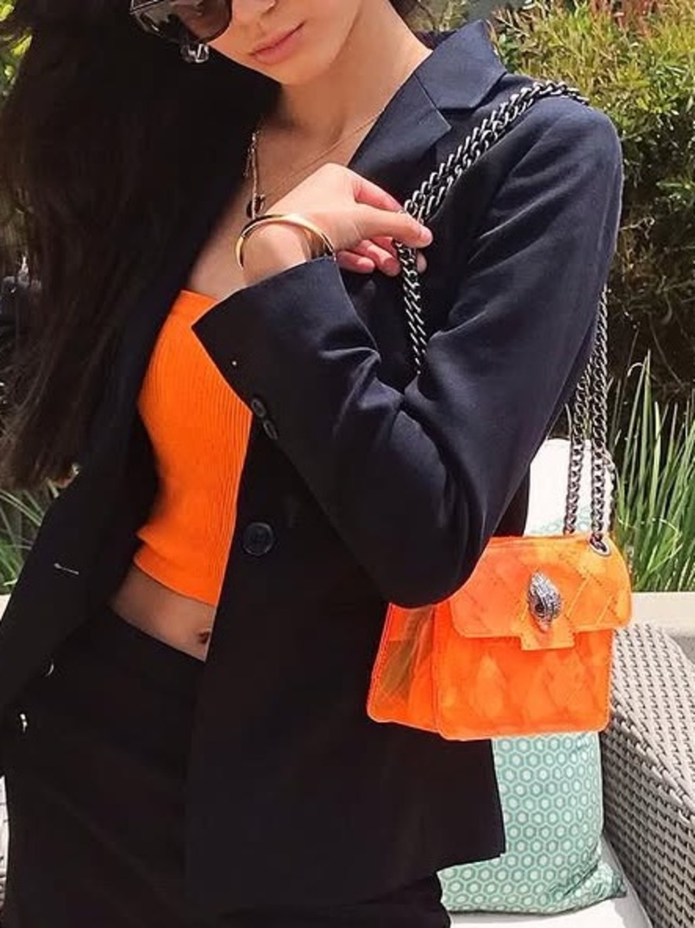 Kurt Geiger London Orange Mini Kensington Vinyl Clear Crossbody Bag - Picture 9 of 17